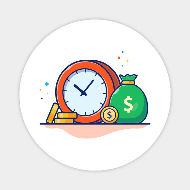 Clock with sack of coin cartoon Magnet by Catalyst Labs